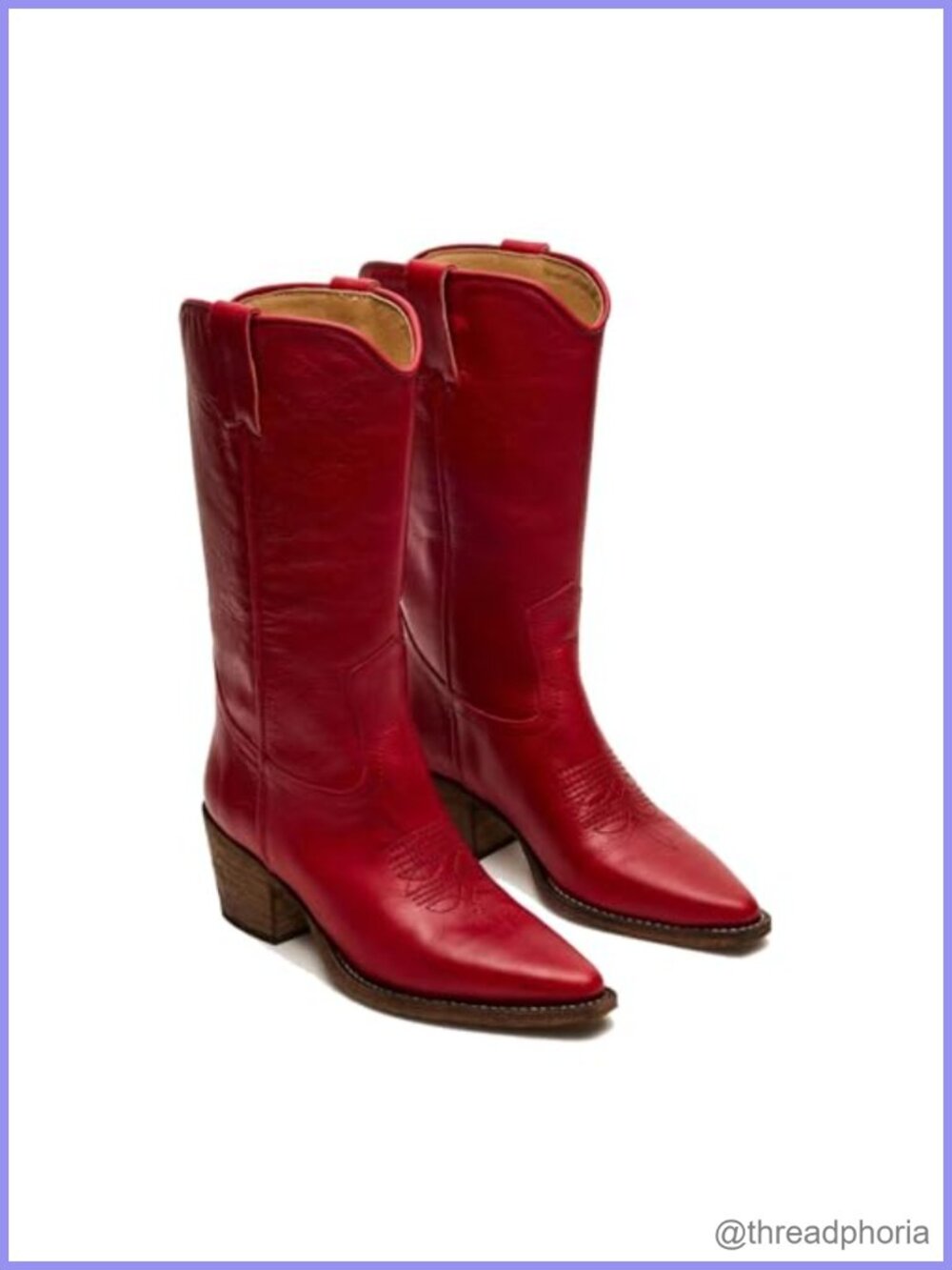 Western Cowboy Boots Mid Calf Faux Leather Pointed Toe Block Heel Pull On